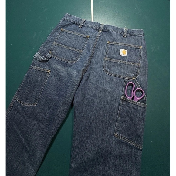 Carhartt Carpenter Jeans Men's 34x30 Relaxed Fit Dark Wash Denim Straight Leg - Picture 7 of 12